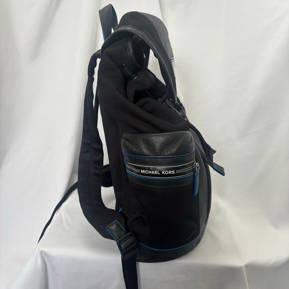 Michael Kors MK Black Nylon Leather Cooper Backpack Logo Patch Buckle Flap Bag main image 13